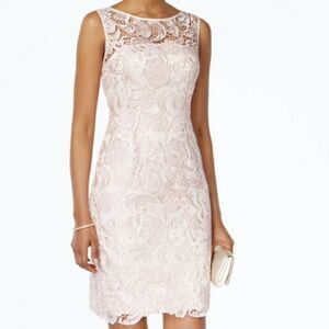 Adrianna Papell White Lace Sleeveless Illusion Neckline Dress Size 2 NWT